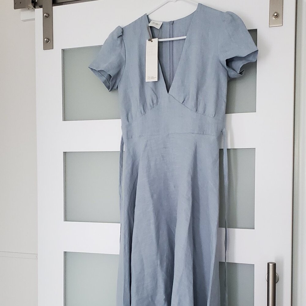 NEW Linen A-Line Midi Dress Sicily in Bluish Gray